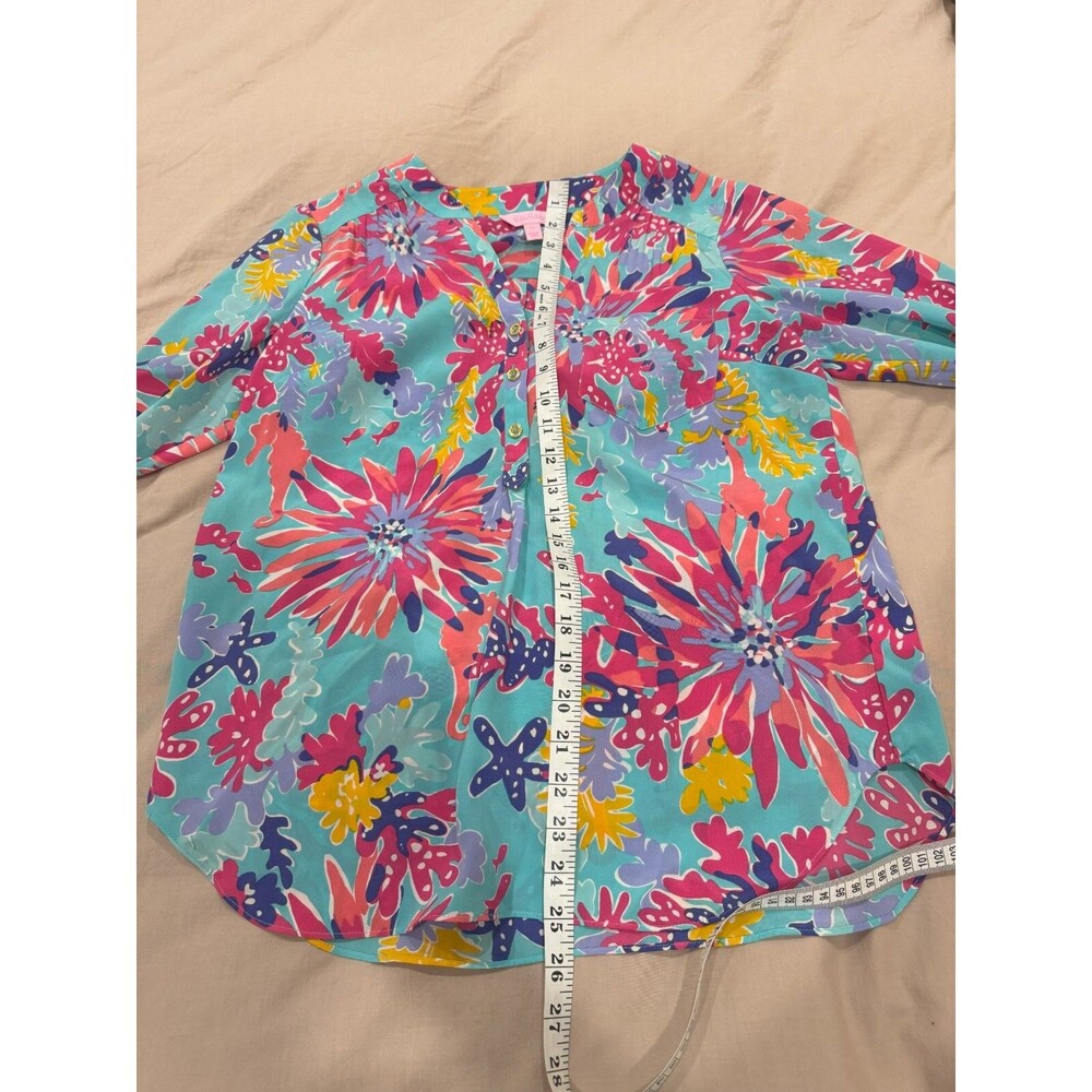 Lilly Pulitzer Womens Pink M Floral Trippin and Sippin Elsa Silk Popover Blouse - Picture 7 of 7